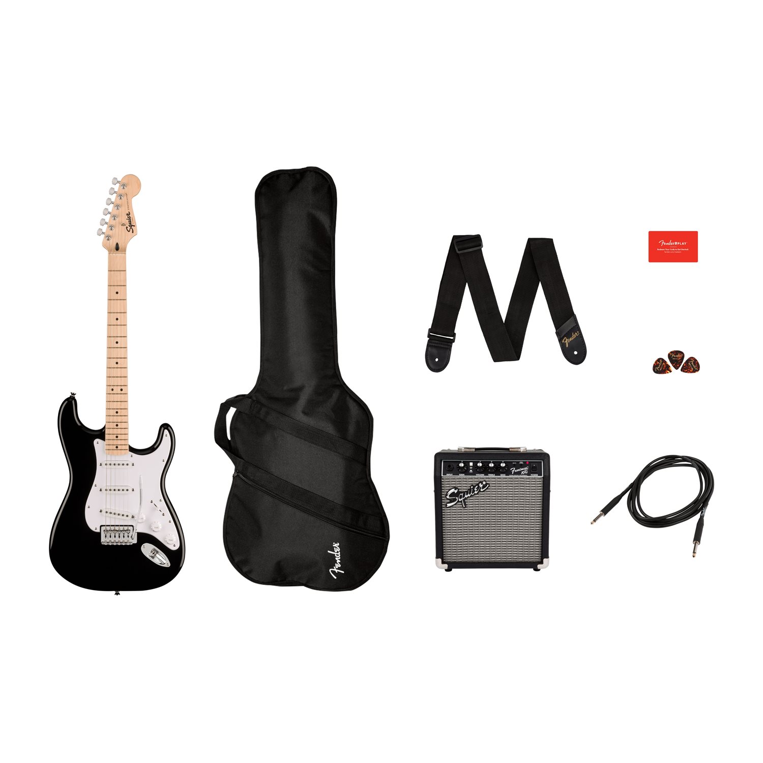 FENDER - Squier Sonic™ Stratocaster® Pack, Touche en érable, Noir, Sac de transport, 10G - 120V