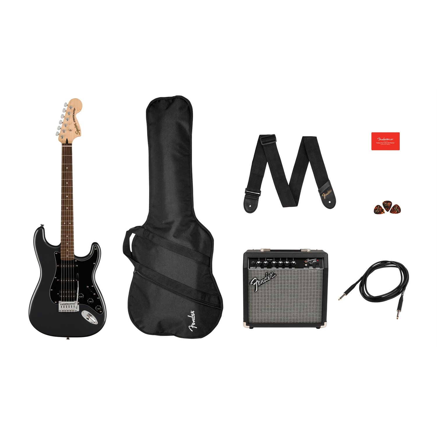 FENDER - Affinity Series™ Stratocaster® HSS Pack - Laurel Fingerboard - Charcoal Frost Metallic - avec housse, 15G - 120V