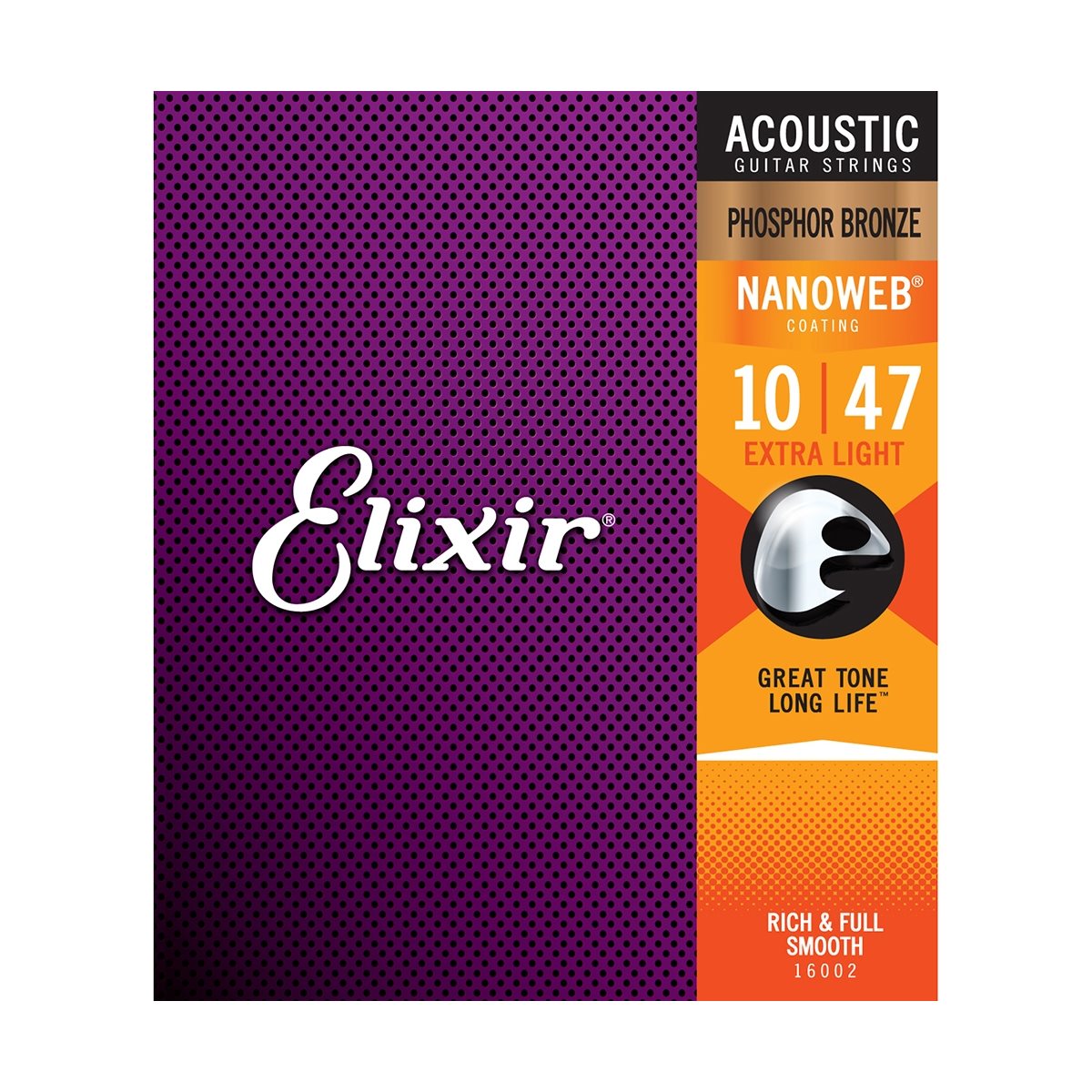 ELIXIR - 16002 - Cordes de guitare acoustique Nanoweb Phosphor Bronze Extra Light 10-47