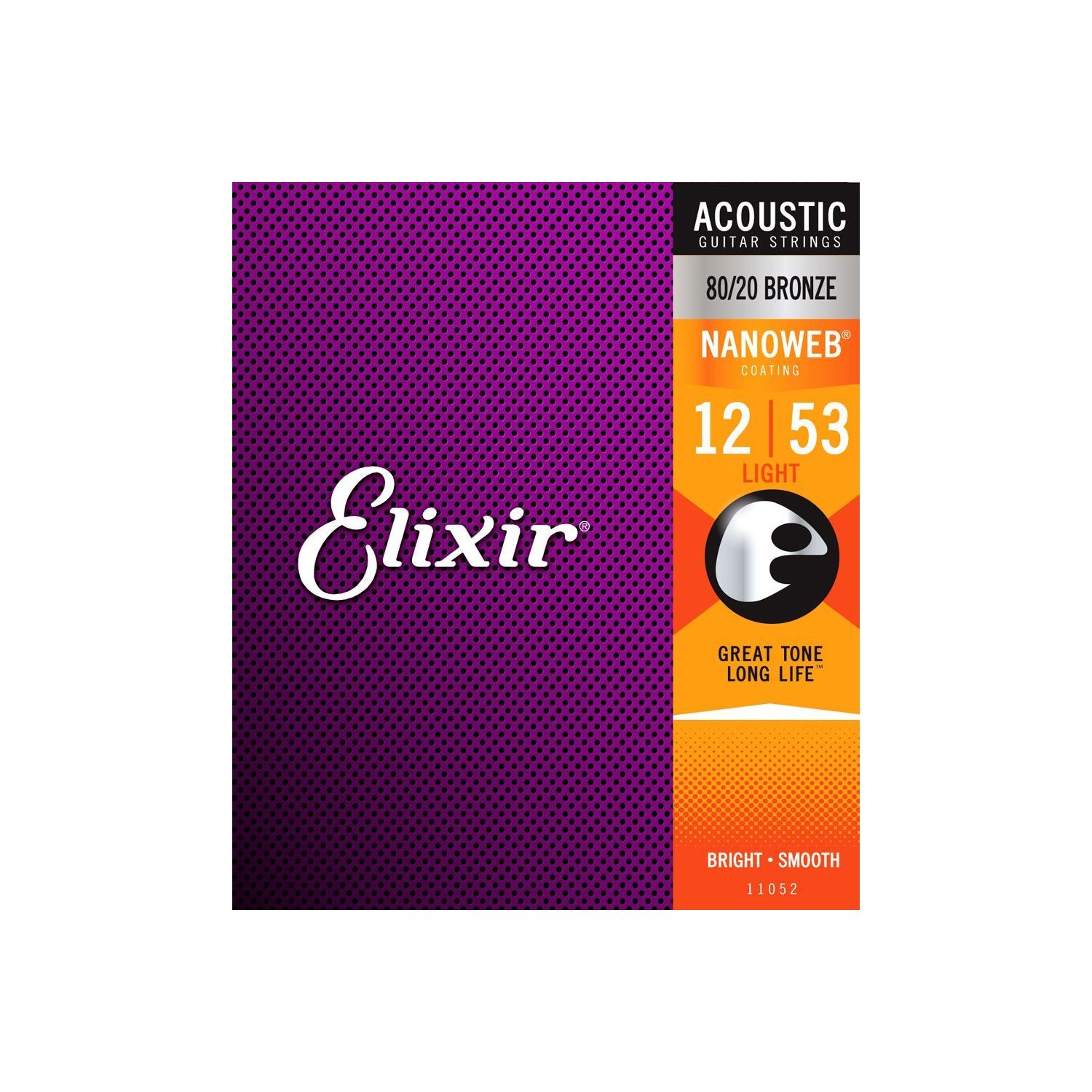 Elixir - 11052 - acoustic guitar strings - 80 / 20 Bronze - Nanoweb Coating - 12-53