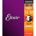 ELIXIR - 16027 - Cordes de guitare acoustique Phosphor Bronze Nanoweb Custom Light 11-52 