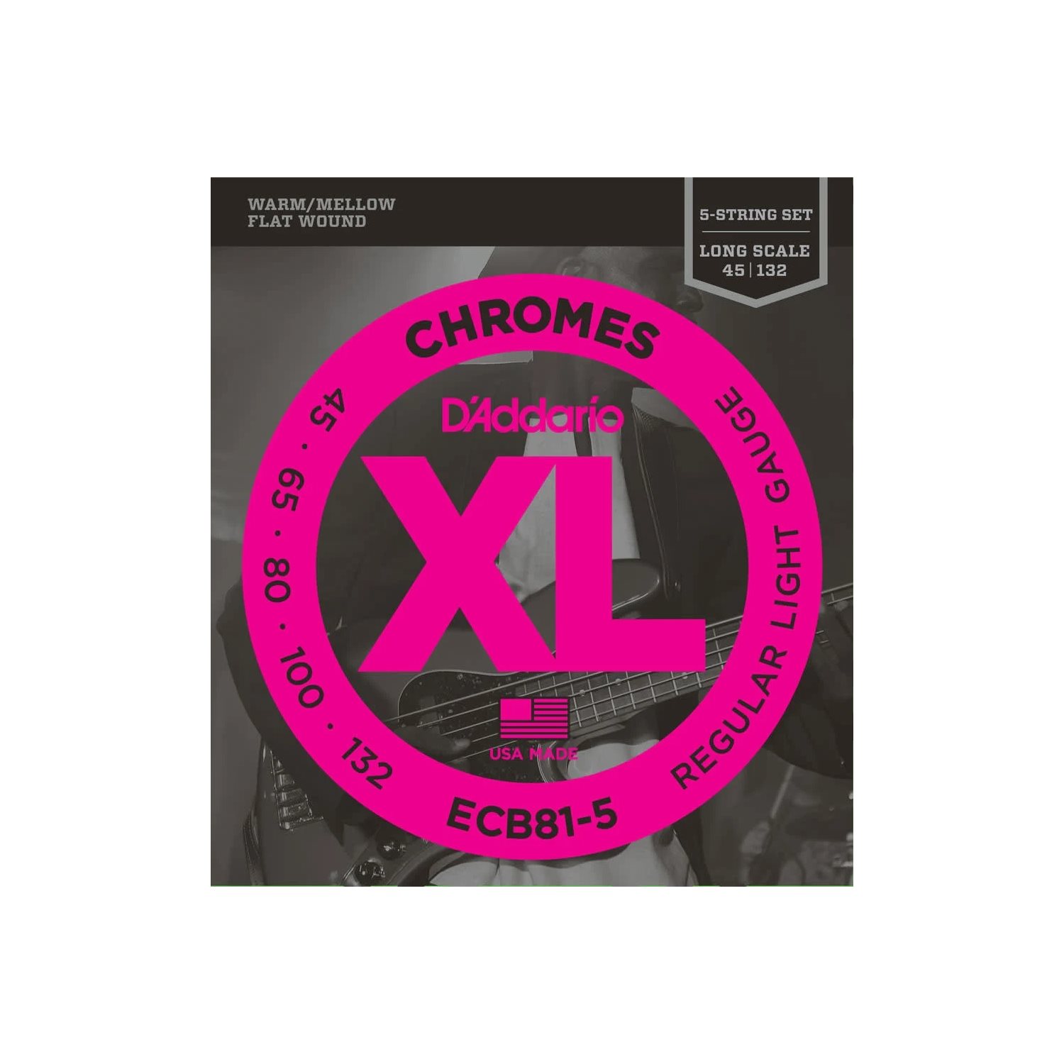 D'ADDARIO – ECB81-5 - Cordes de basse électrique - Longue échelle - flat wound - 5 cordes - 45-132