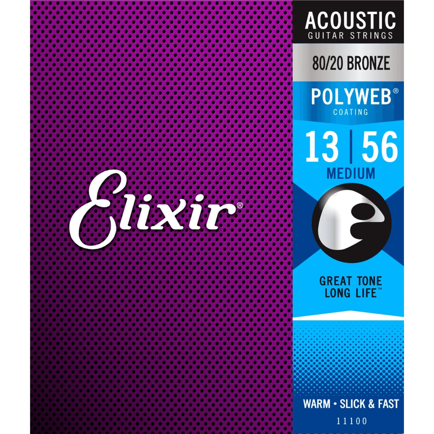 Elixir - 11100 - acoustic guitar strings - 80 / 20 Bronze - Polyweb - 13-56