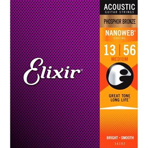 ELIXIR - 16102 - Phosphor Bronze Nanoweb Acoustic Guitar Strings Medium 13-56