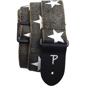 Perri's - CWS20-6528 - Deluxe White Stars on Distressed Grey Cotton Guitar Strap