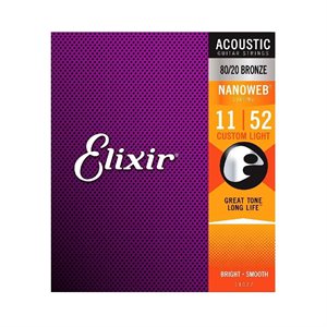 Elixir - 11027 - acoustic guitar strings - 80 / 20 Bronze - Nanoweb - 11-52