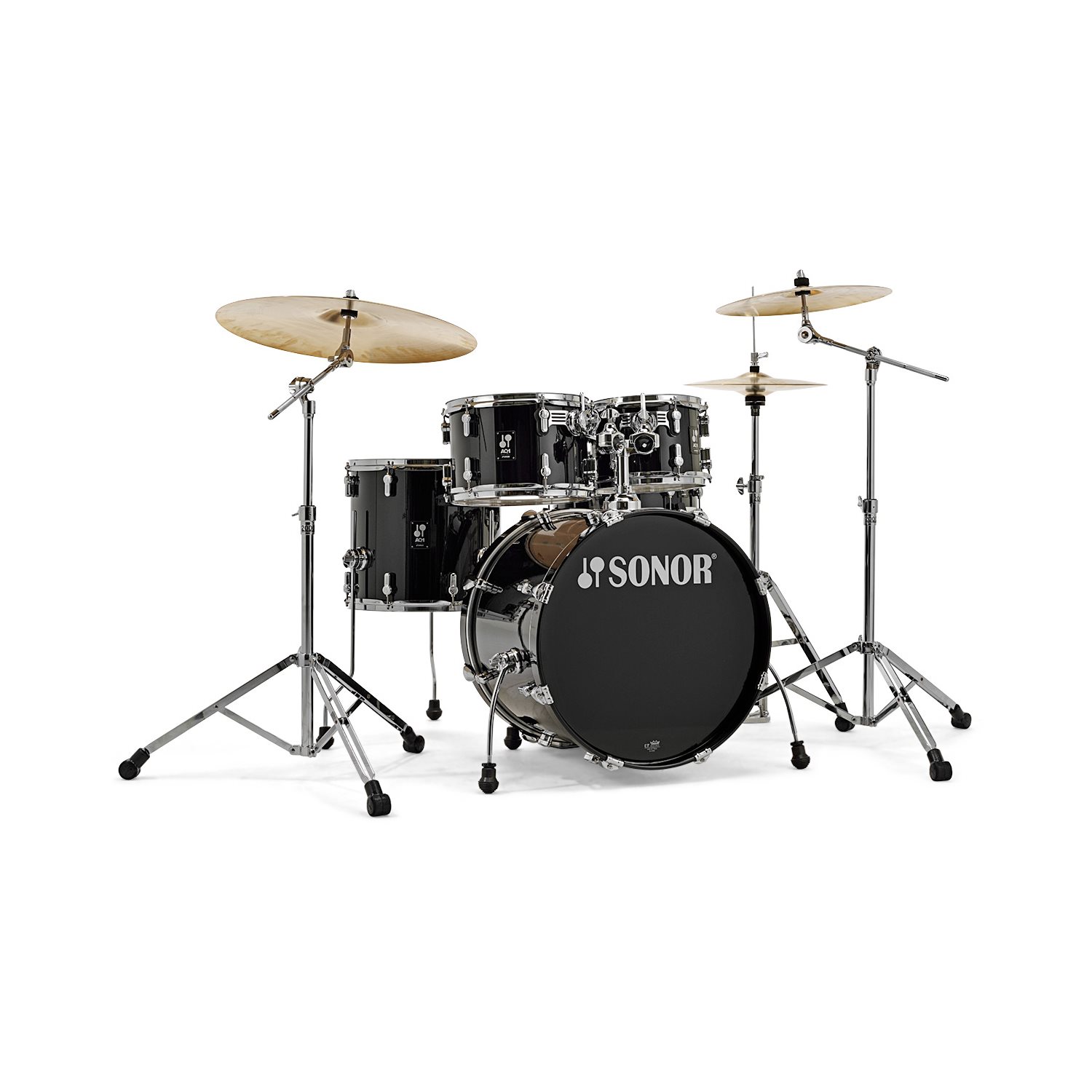 SONOR - AQ1 - 5-piece Drum Set / Stage (10,12,16,14s,22) w / Hardware pack 2000 series - Piano Black