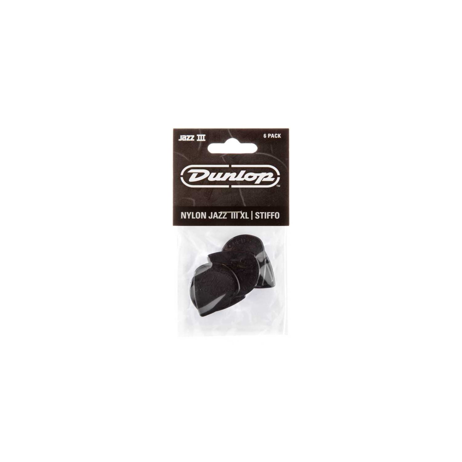 DUNLOP - 47PXL-S - MÉDIATOR de guitare BLACK STIFFO NYLON JAZZ III XL - ensemble de 6 pick