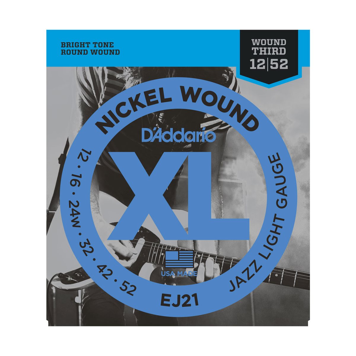 D'ADDARIO - EJ21 - electric guitar strings - wound 3rd string - 12-52