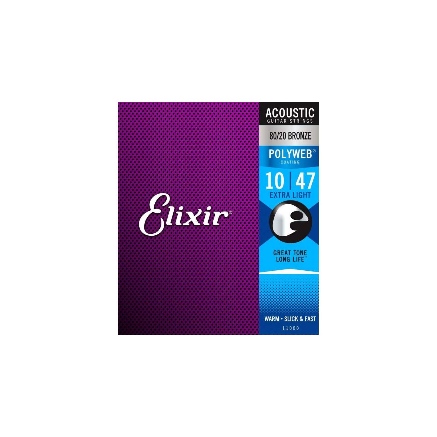 Elixir - 11000 - acoustic guitar strings - 80 / 20 Bronze - Polyweb - 10-47