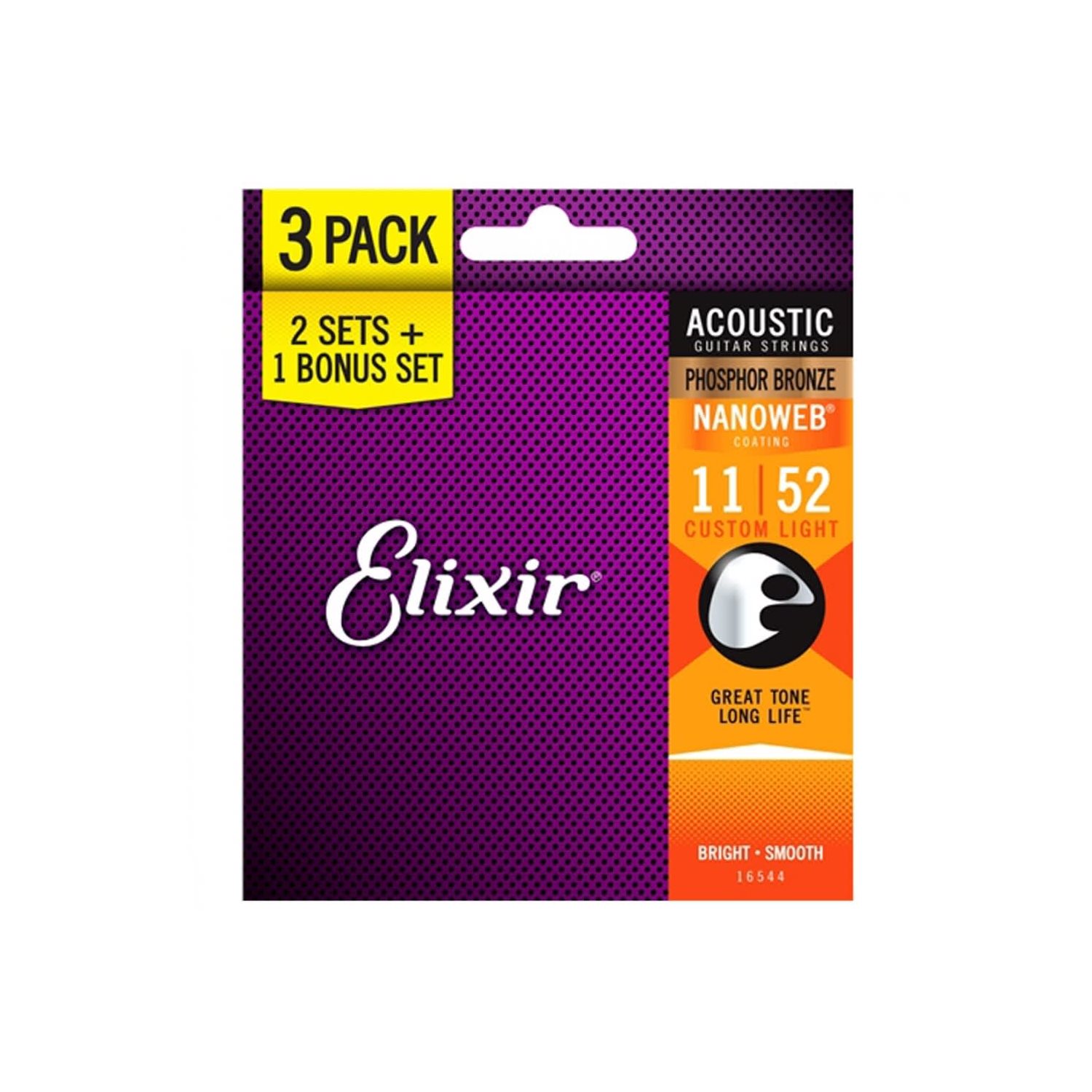 ELIXIR - 16544 - ACOUSTIC PHOSPHOR BRONZE WITH NANOWEB COATING - 3 pack - 11-52