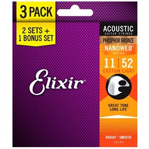 ELIXIR - 16544 - ACOUSTIC PHOSPHOR BRONZE WITH NANOWEB COATING - 3 pack - 11-52