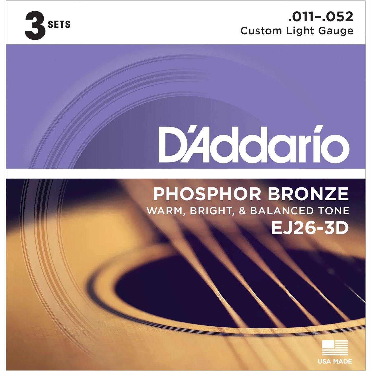 D'ADDARIO - EJ26-3D - acoustic guitar strings - Phosphor Bronze - 11-52 - 3 Pack