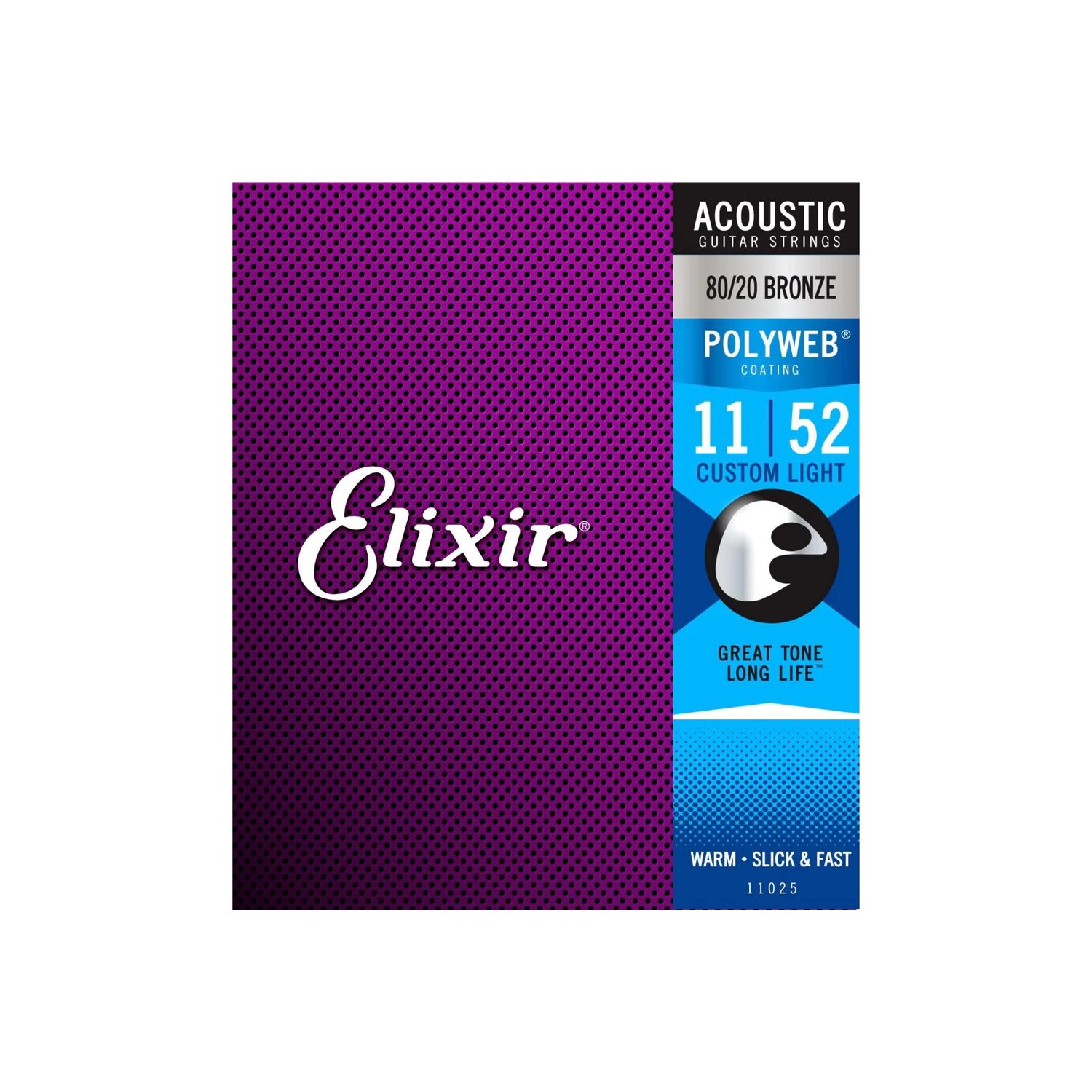 Elixir - 11025 - acoustic guitar strings - 80 / 20 Bronze - Polyweb - 11-52