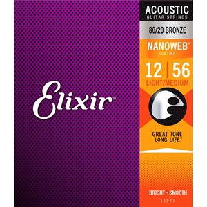 Elixir - 11077 - cordes de guitare acoustique - 80 / 20 Bronze - revêtement Nanoweb - 12-56